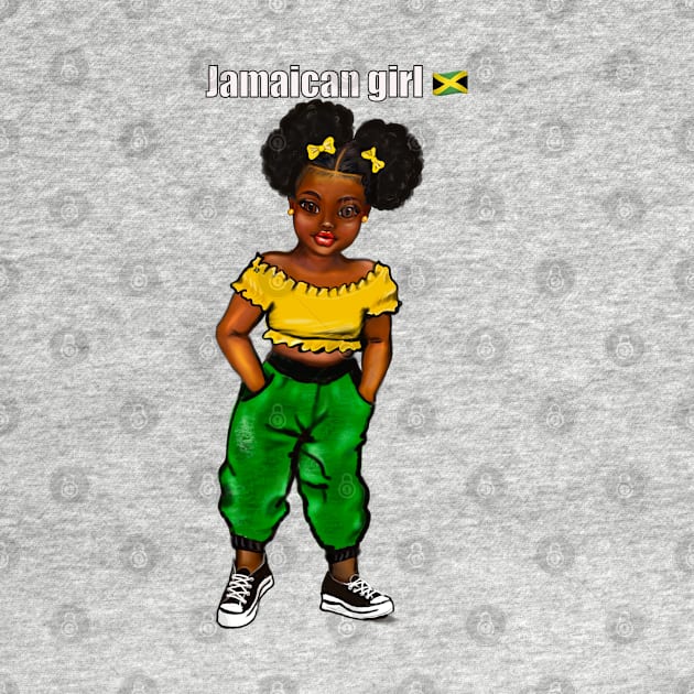 Jamaican girl 2 with colours of Jamaican flag in black green and gold inside a heart shape by Artonmytee